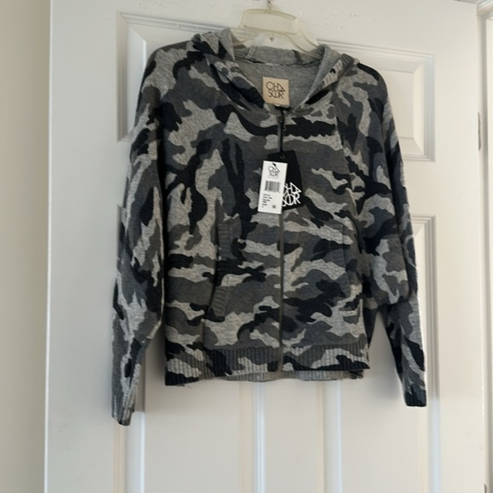 CHASER Camo Zipper Knit Sweater Hoodie w Pockets! Knit Blend (see below) BNWT S